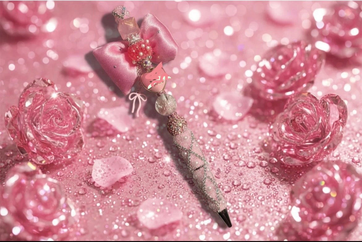 Pink bow beaded pen