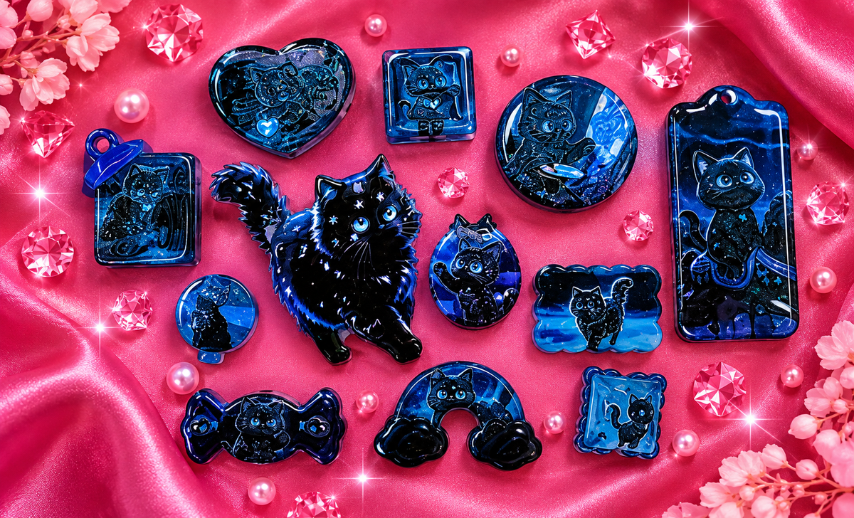 New- acrylic bead mix- midnight kitty mix