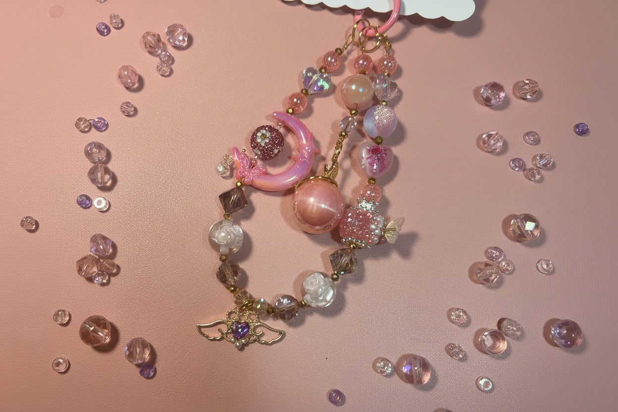 Pink moon sailor style keychain