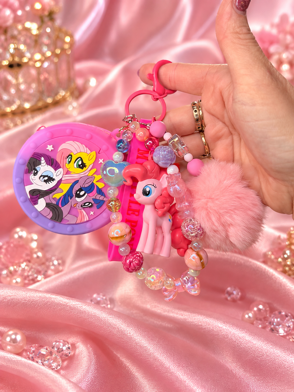 New - pompom my little pony keychain with coin purse