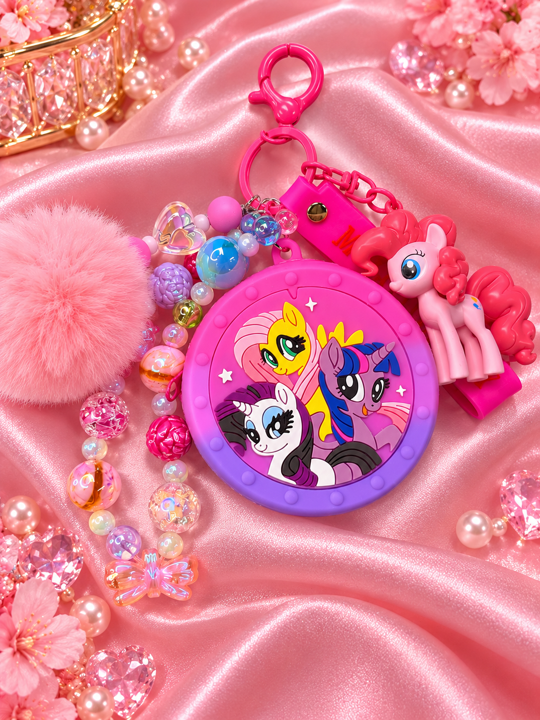 New - pompom my little pony keychain with coin purse