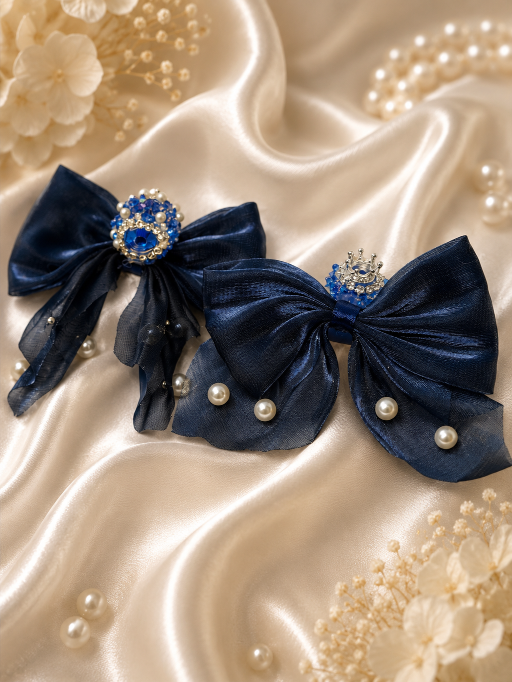 Satin fabric pearl sugar bead bows