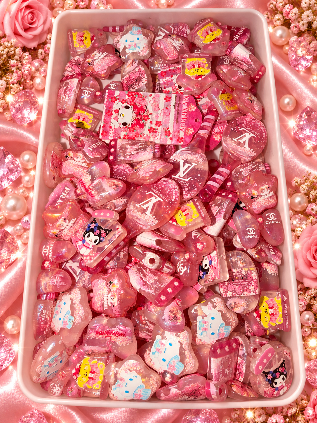 New-acrylic beads lv pink Kuromi