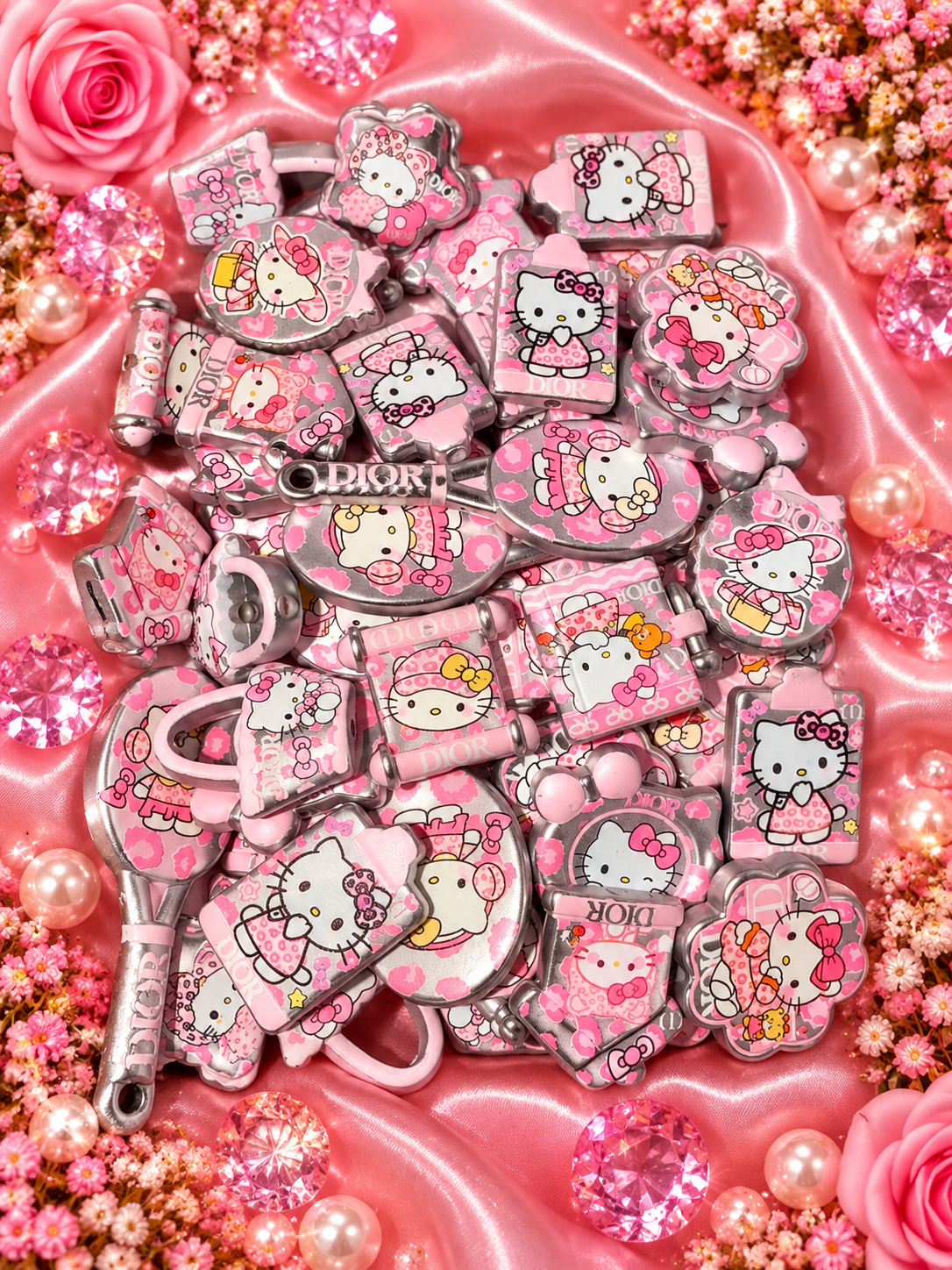 New-acrylic beads silver & pink hk