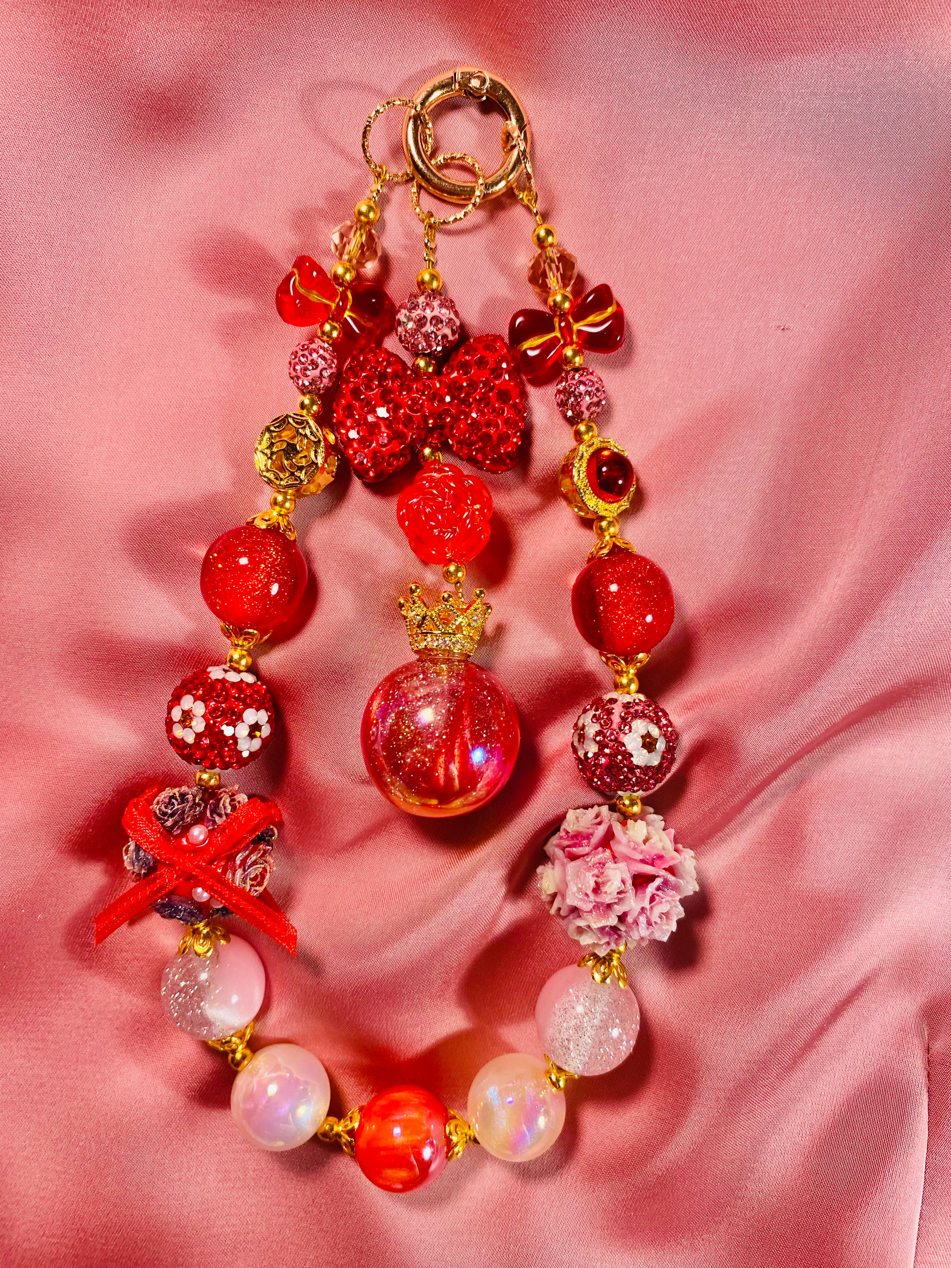 Red & gold sparkle bead keychain