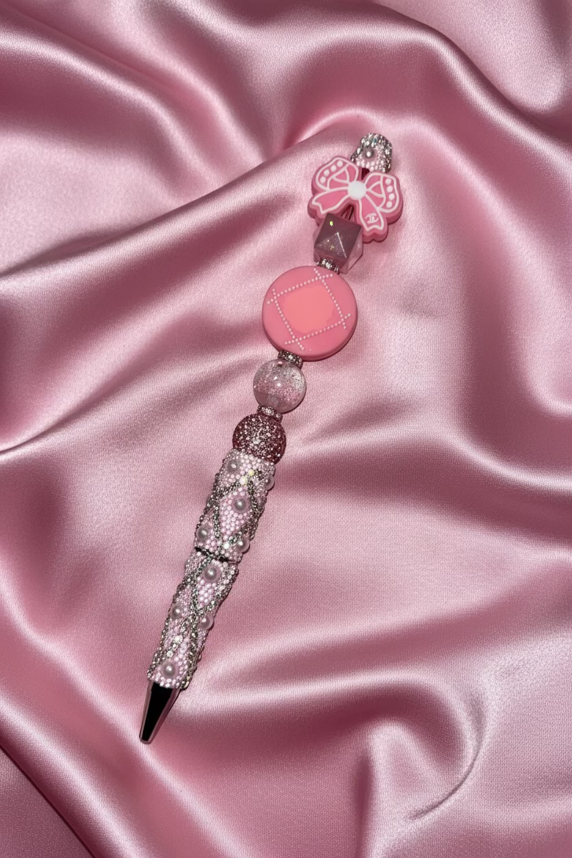 Pink rhinestone beaded pen