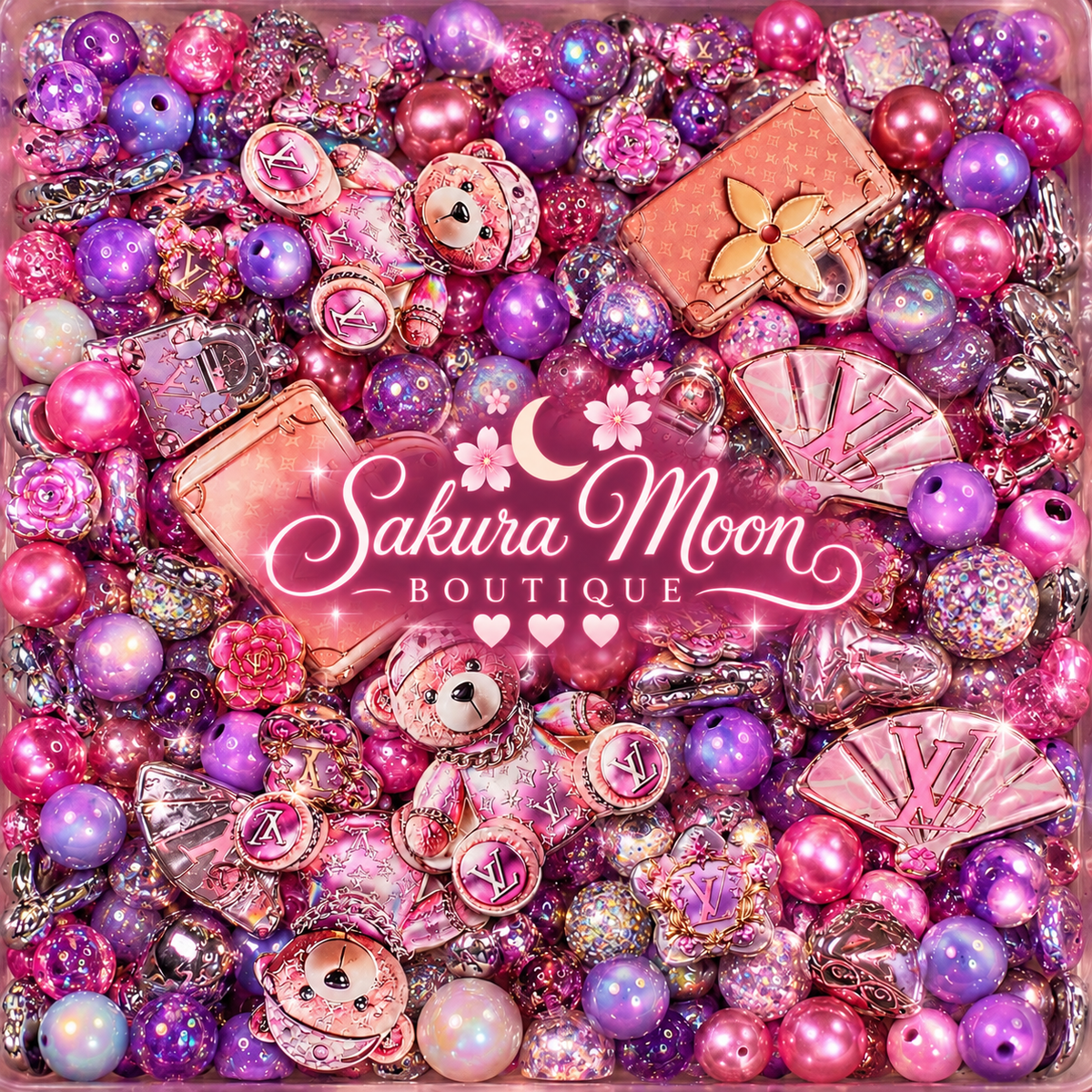 New- acrylic bead mix- lv silver shimmer bear