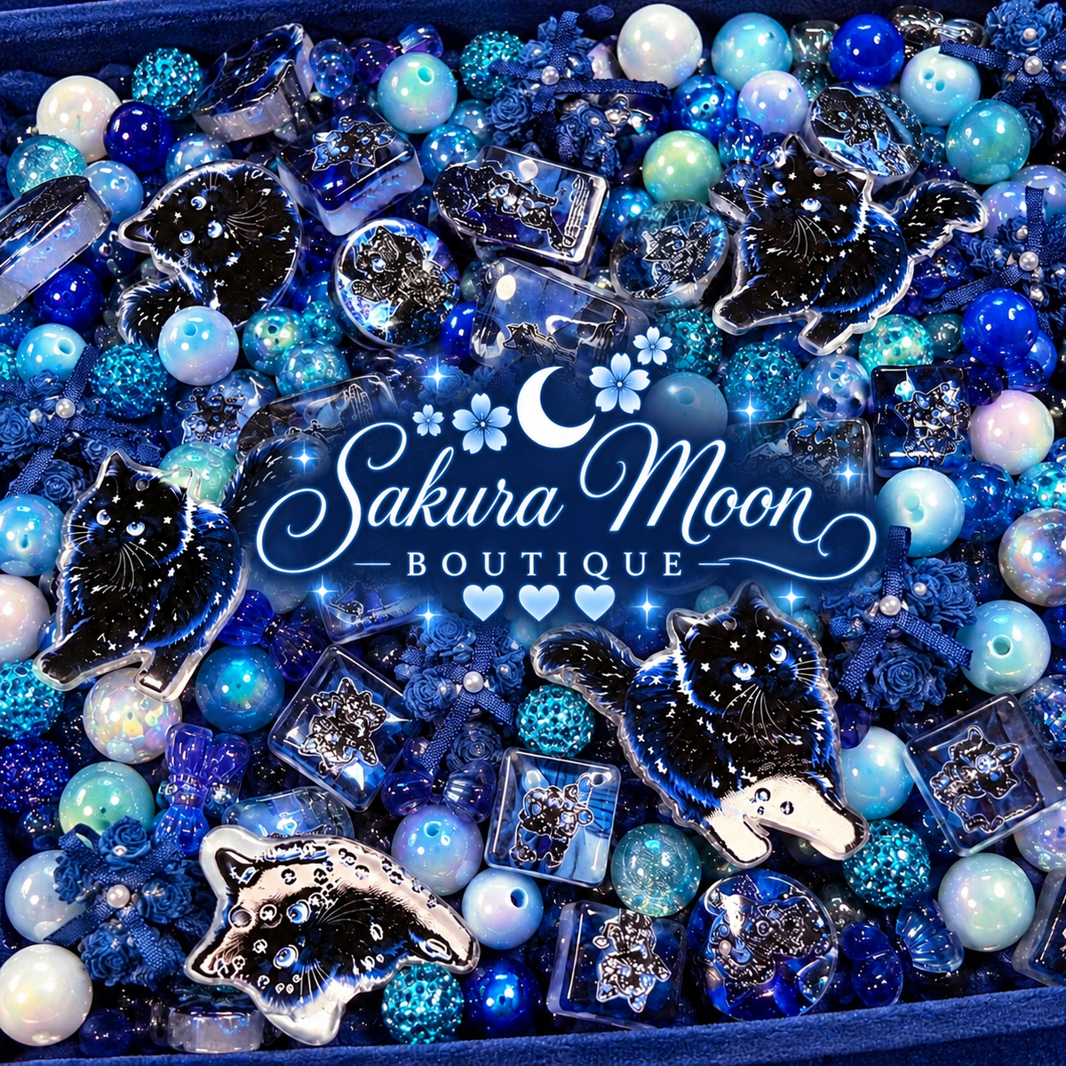 New- acrylic bead mix- midnight kitty mix