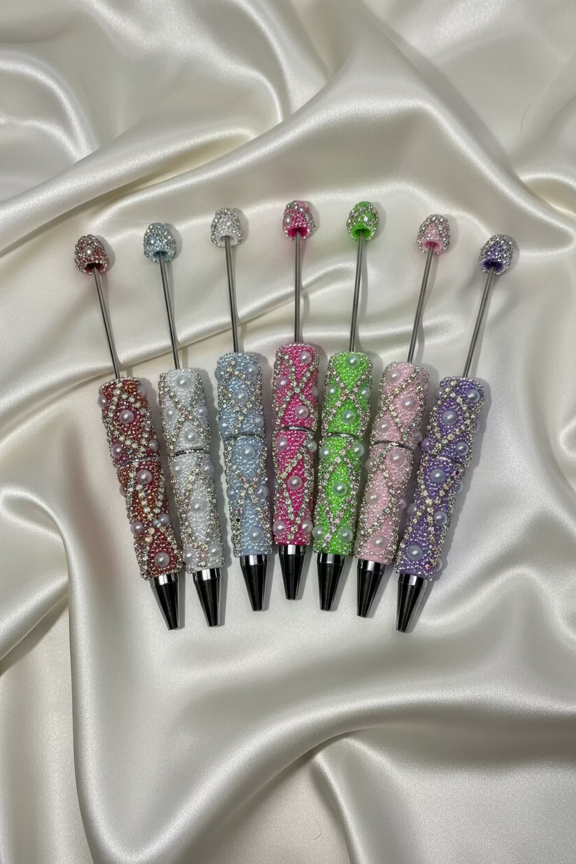Rhinestone & Pearl Criss Cross Beadable Pens