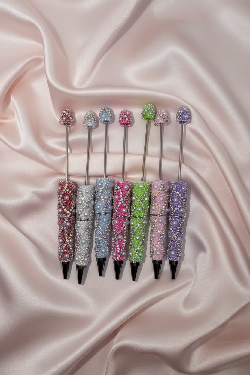 Rhinestone & Pearl Criss Cross Beadable Pens
