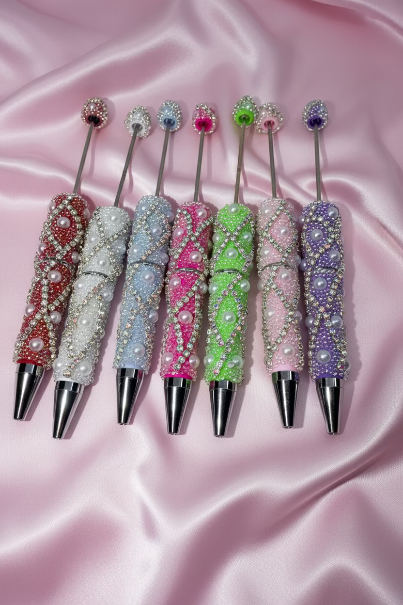 Rhinestone & Pearl Criss Cross Beadable Pens