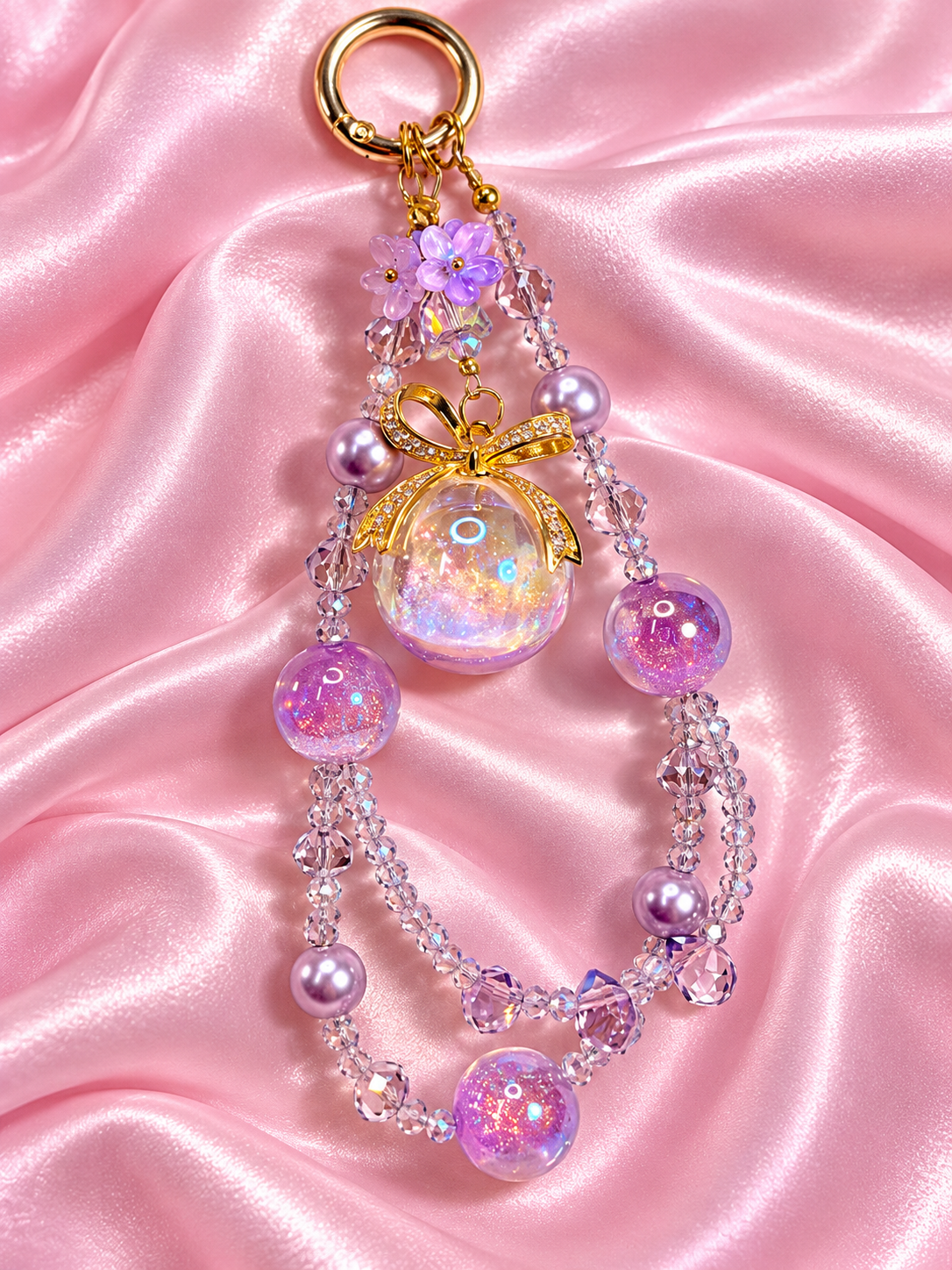 New - beaded glass keychain-bow ice castle