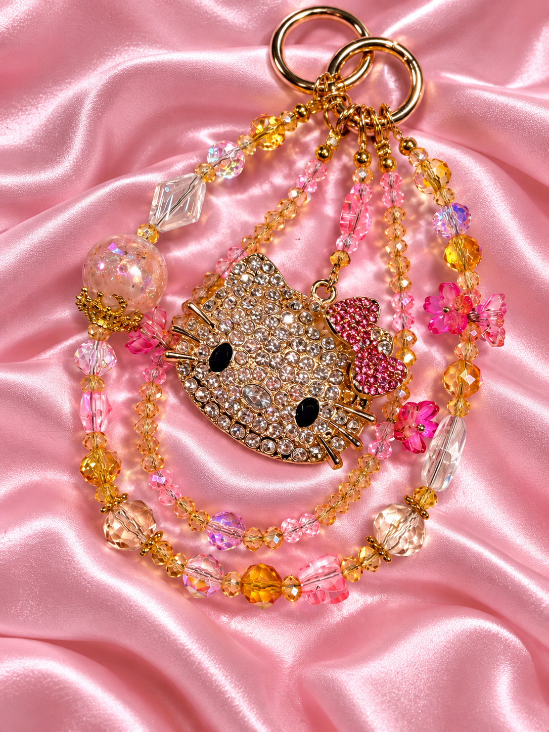 New - beaded glass keychain-fancy hk head