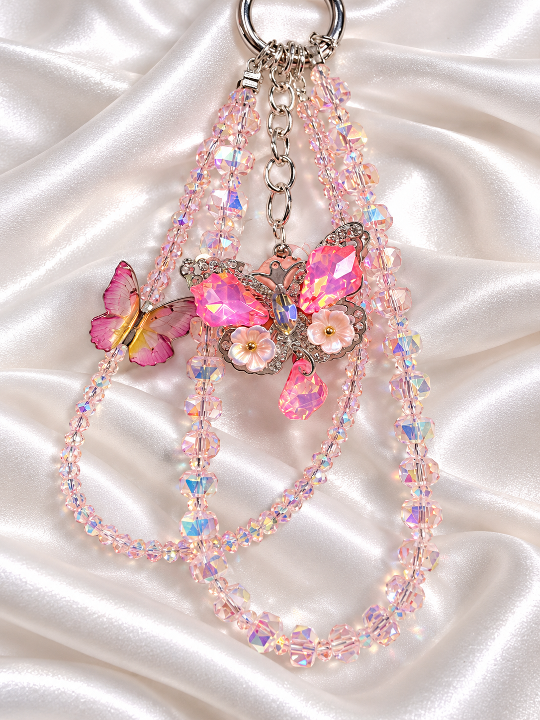 New - beaded glass keychain jewelled butterfly