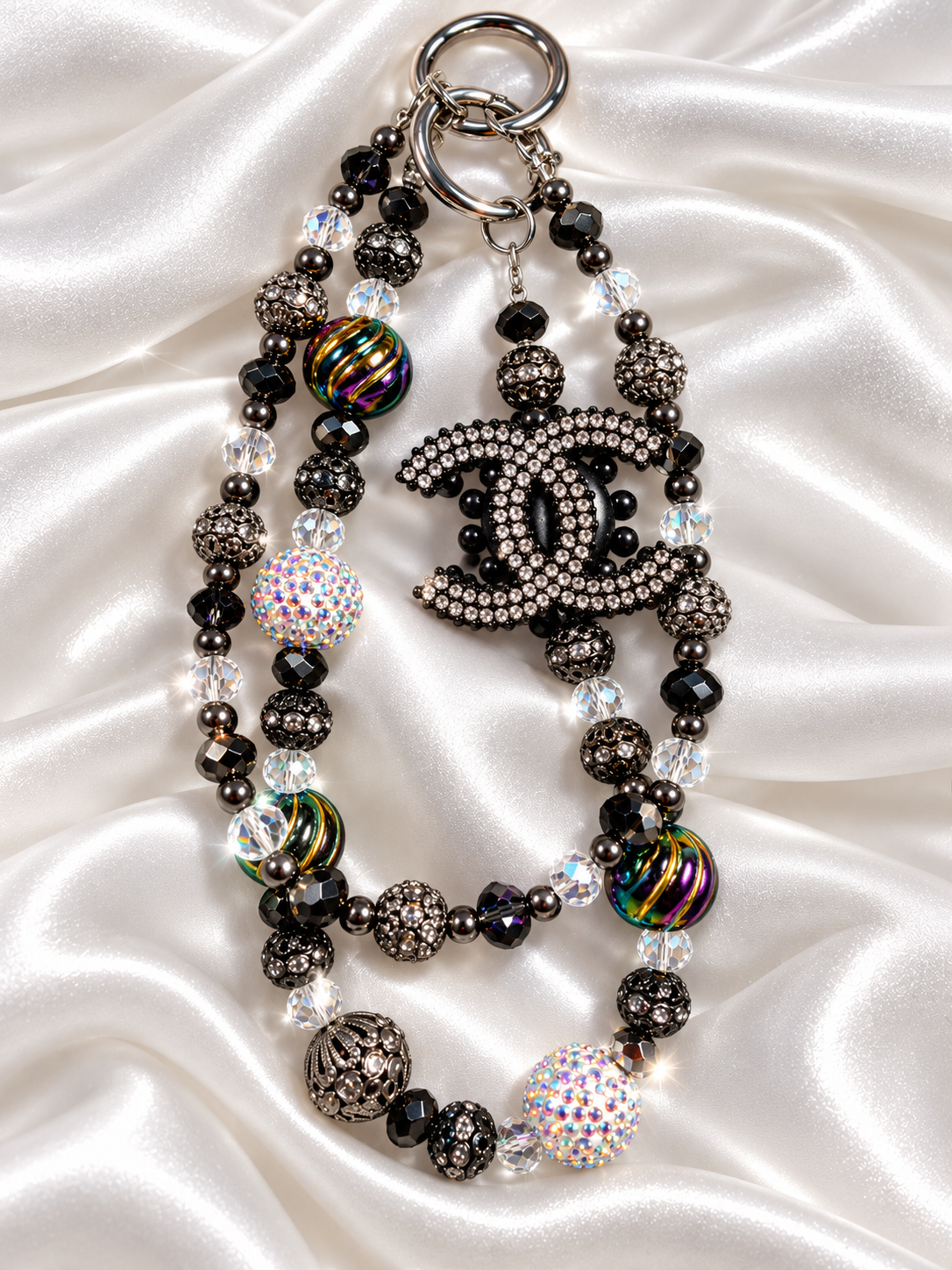 New - beaded glass double keychain-cc
