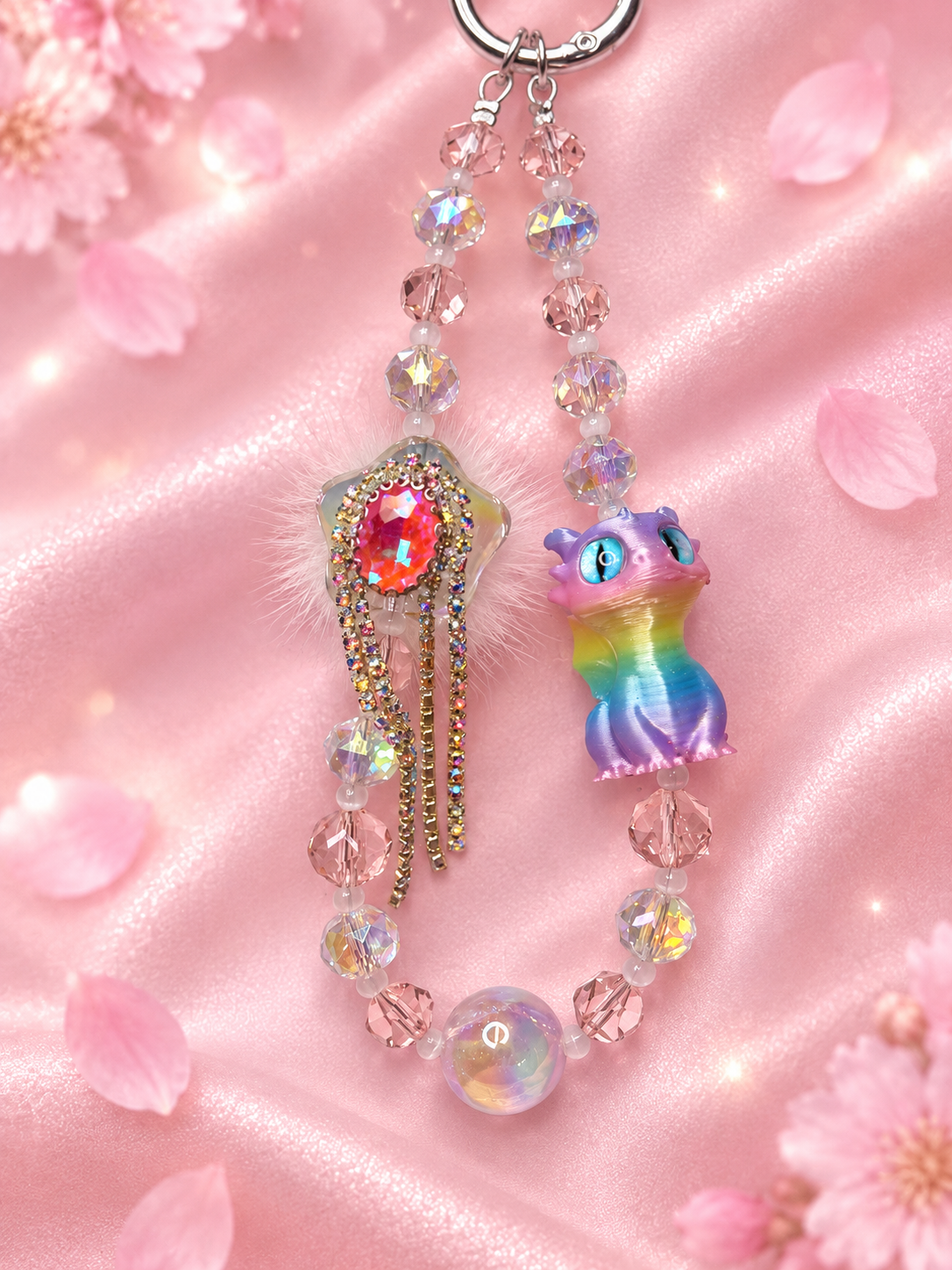 New - beaded glass & acrylic keychain-rainbow toothless
