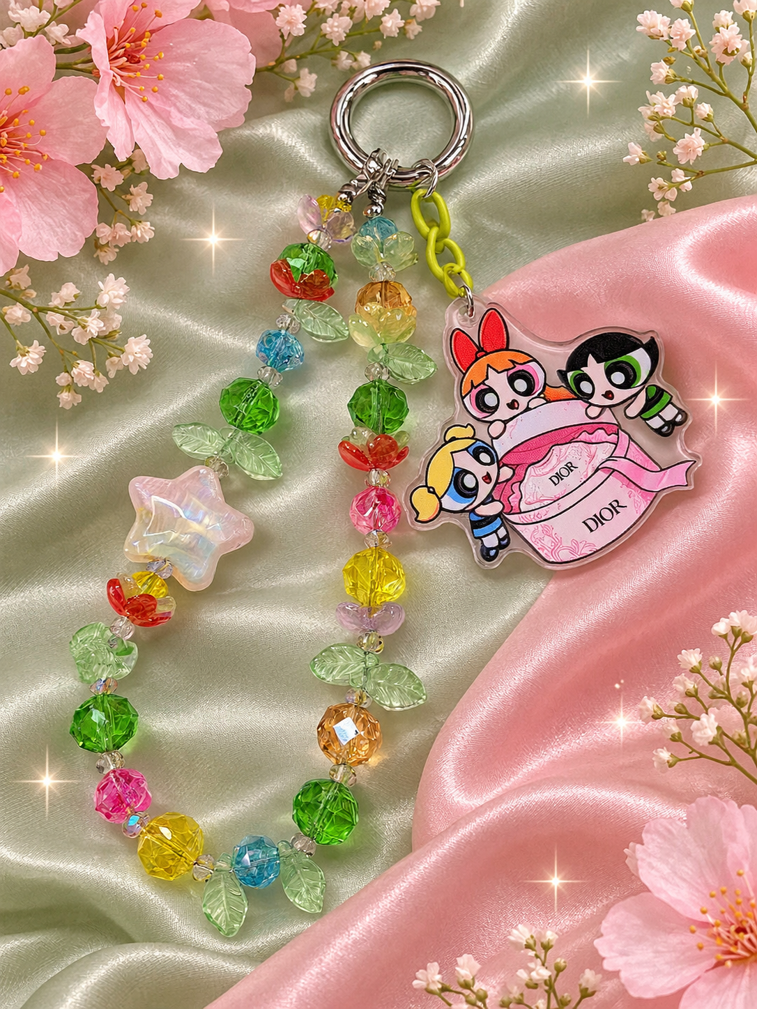 New - beaded glass & acrylic keychain Dior ppg