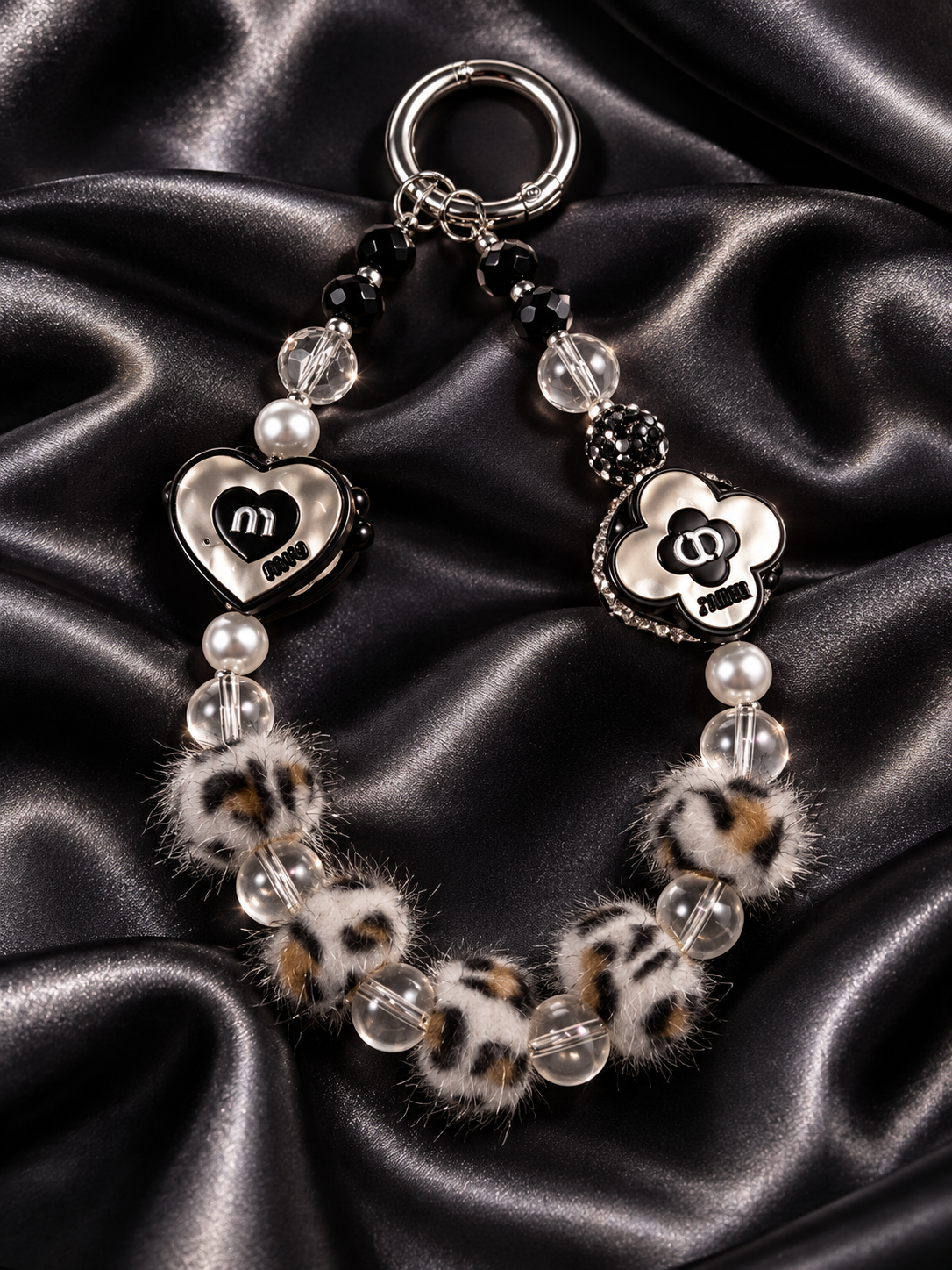 New - beaded keychain animal print miu miu