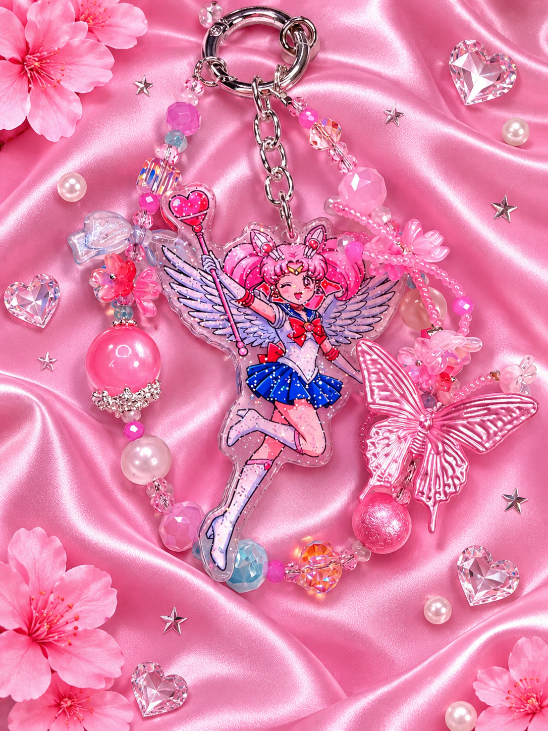 New - beaded keychain wing sailor moon