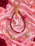 New - glass beaded pink lv keychain