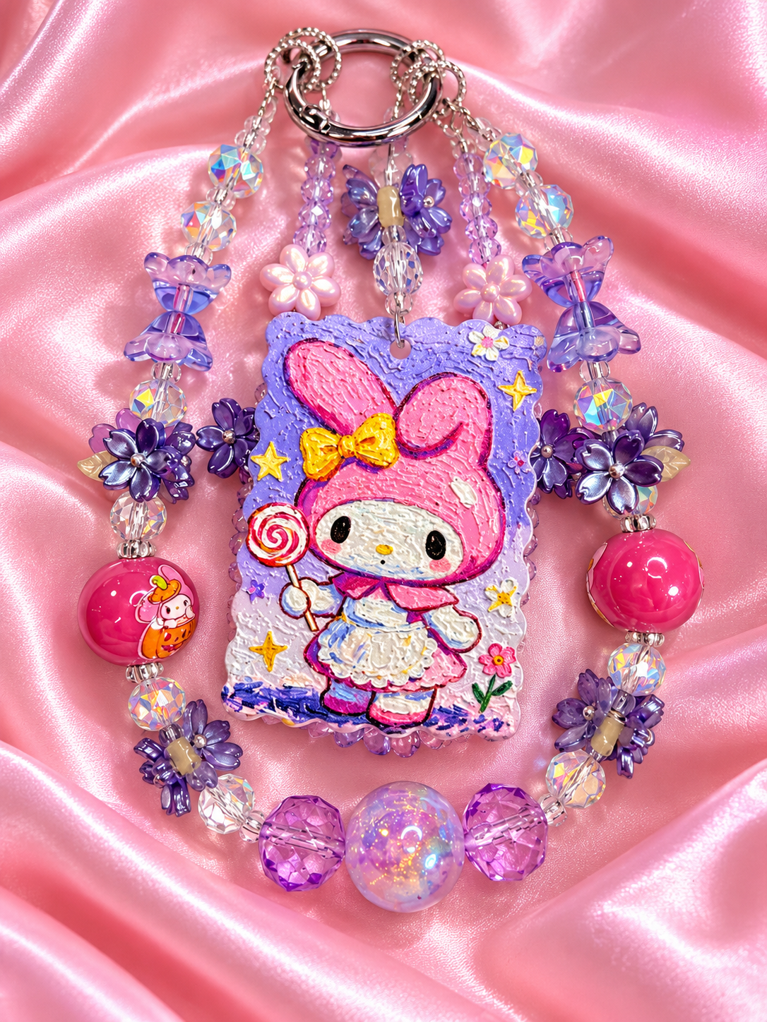 New - beaded pink miffy keychain