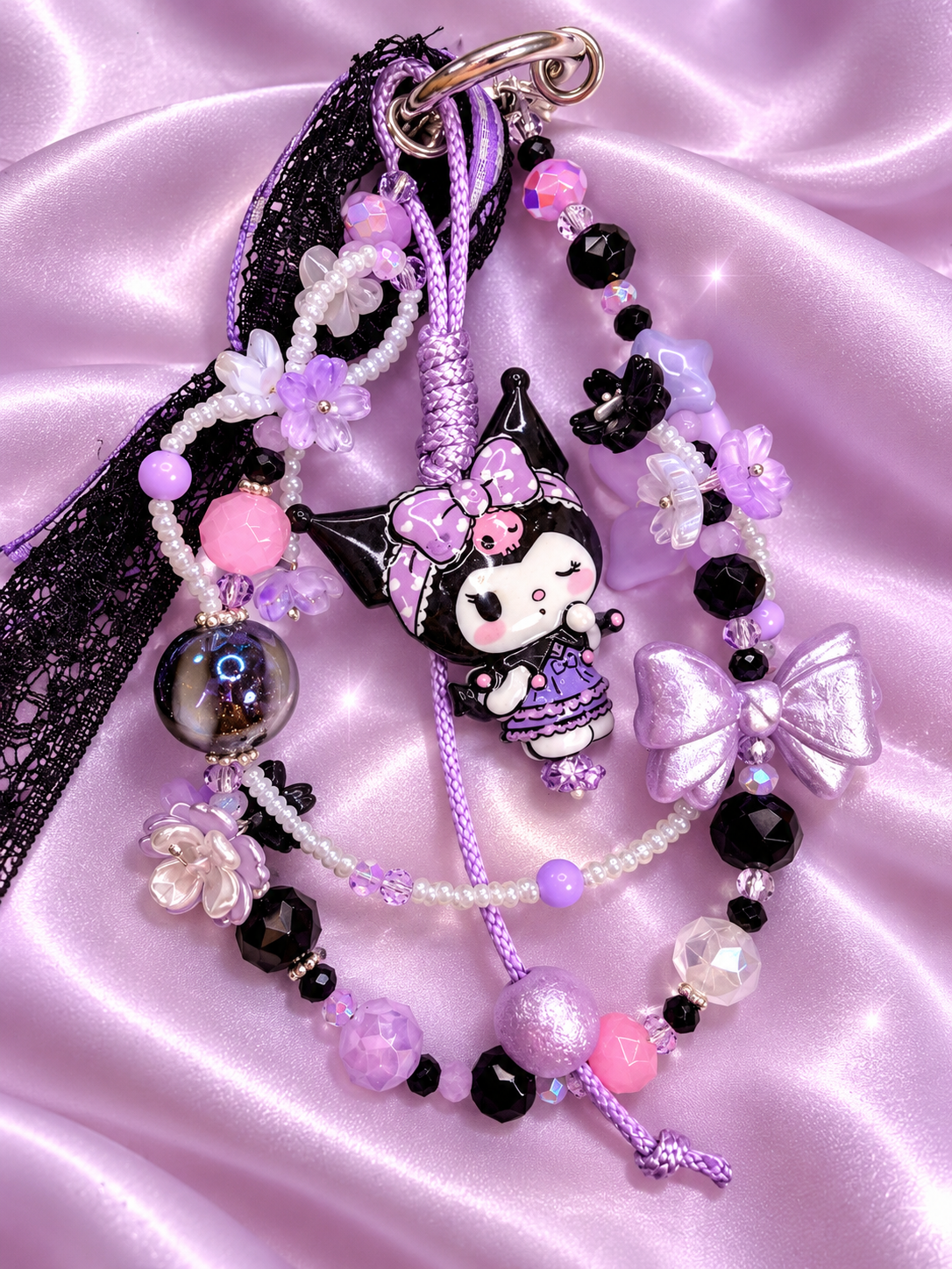 New - beaded Kuromi keychain