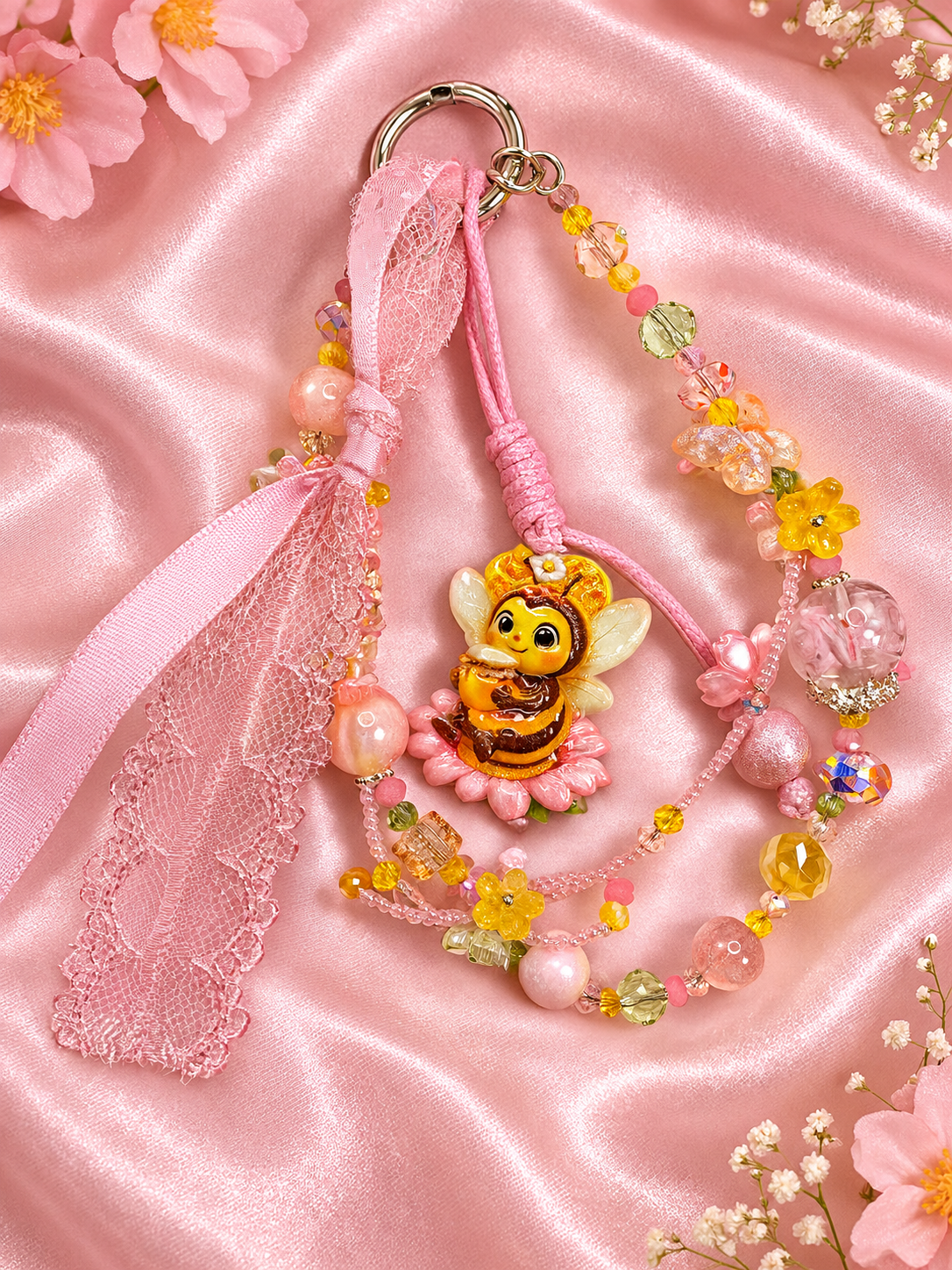 New - beaded honeybee acrylic keychain