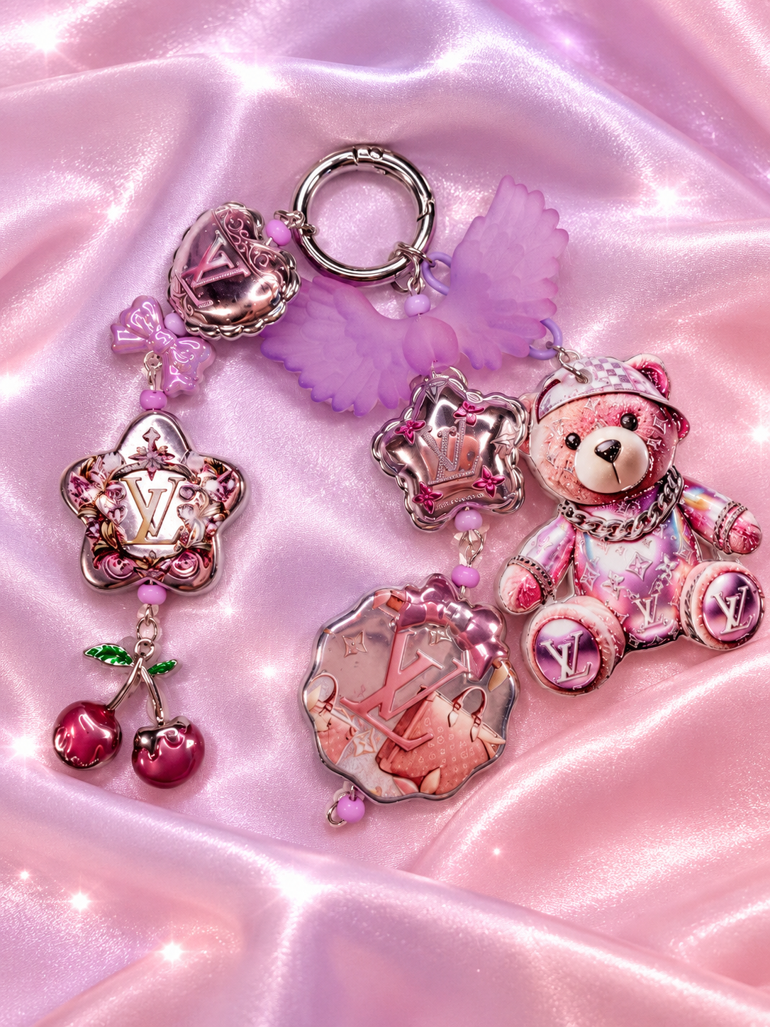New- mini charm lv bear with metal cherry charm