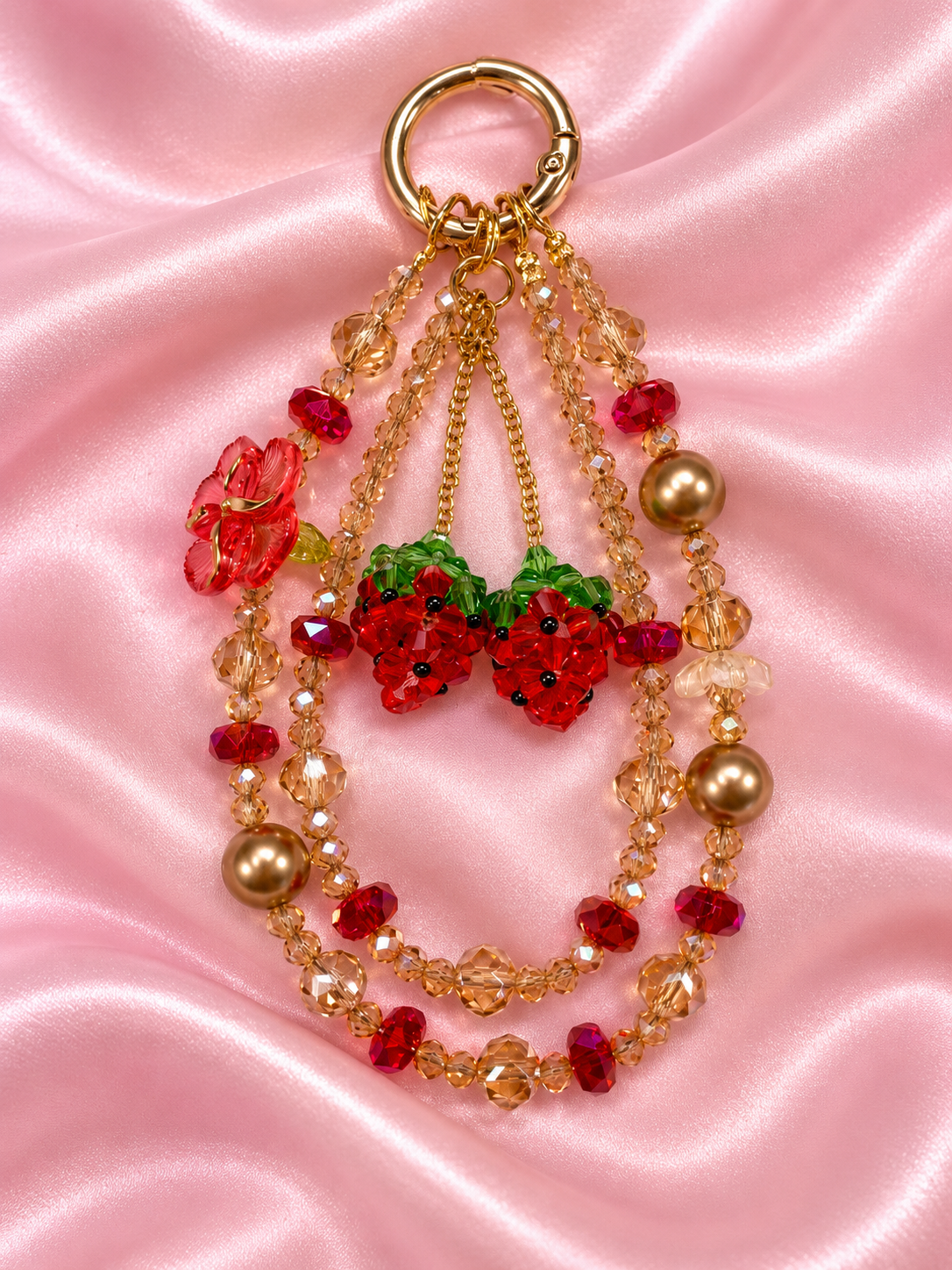 New- glass & acrylic beaded keychain strawberries