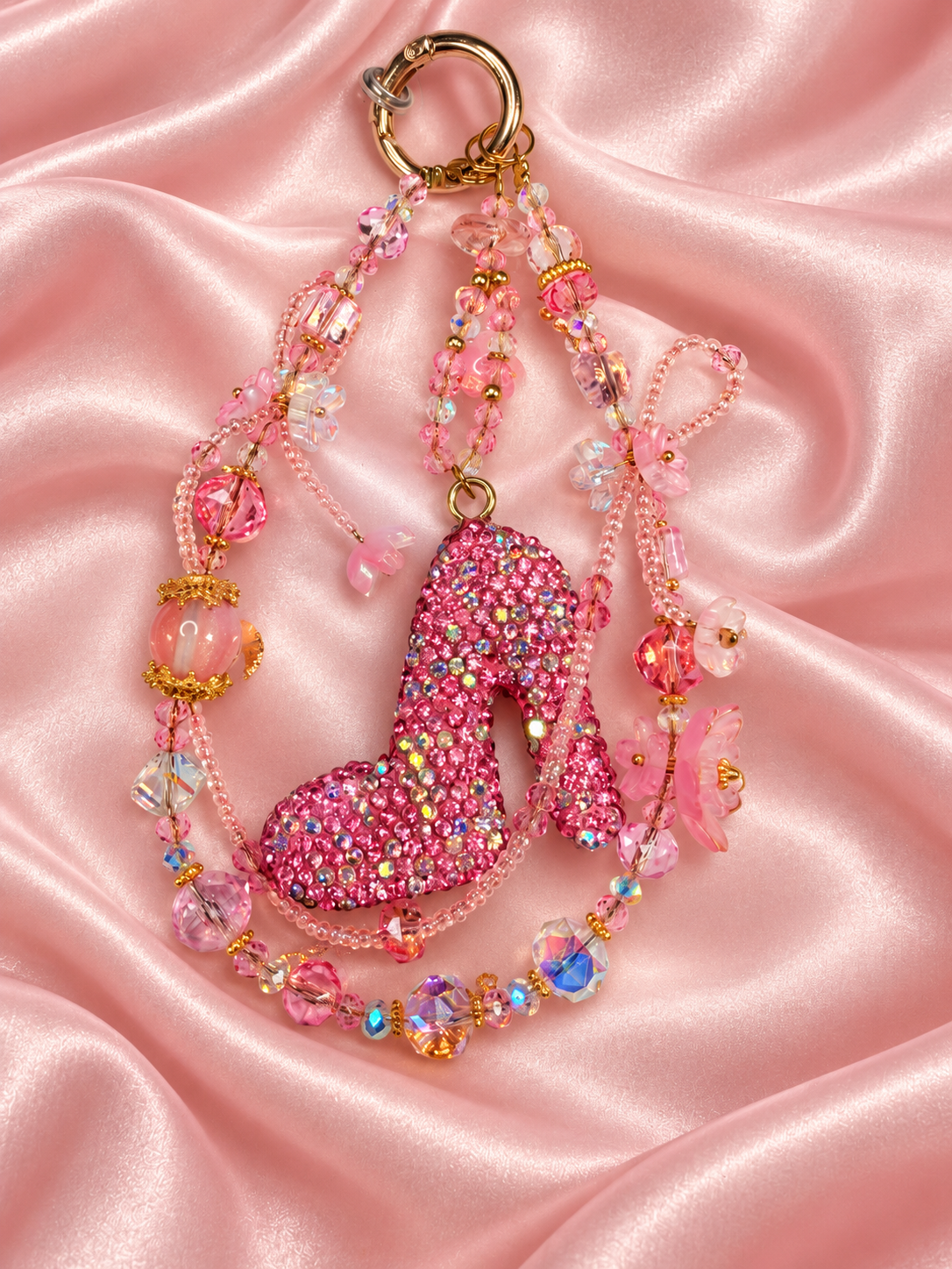 New- glass beaded keychain rhinestone shoe