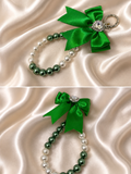 Glass pearl satin bow keychain