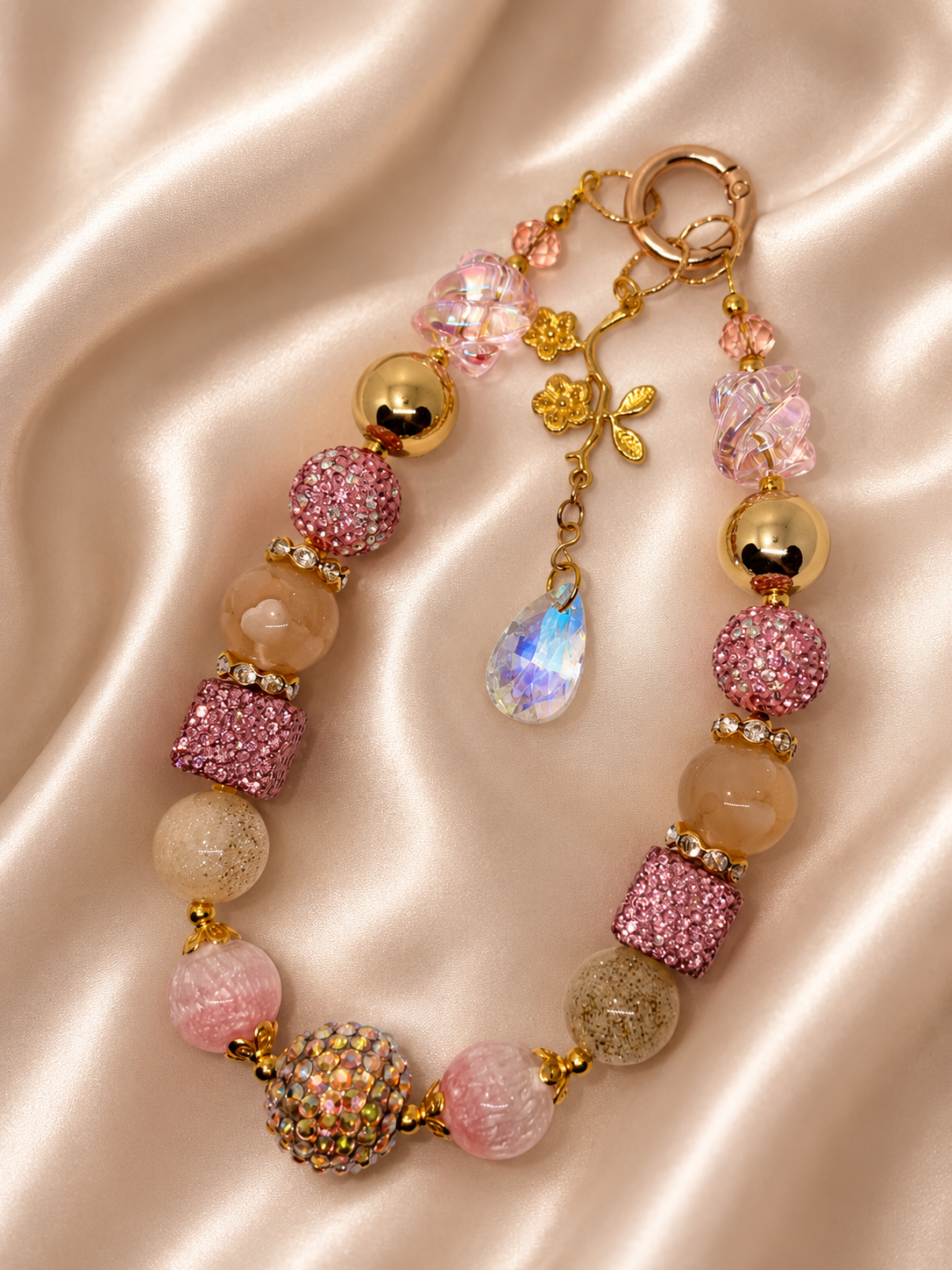 Rhinestone & acrylic keychain with glass droplet