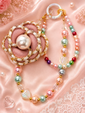 Glass pearl style beaded flower keychain