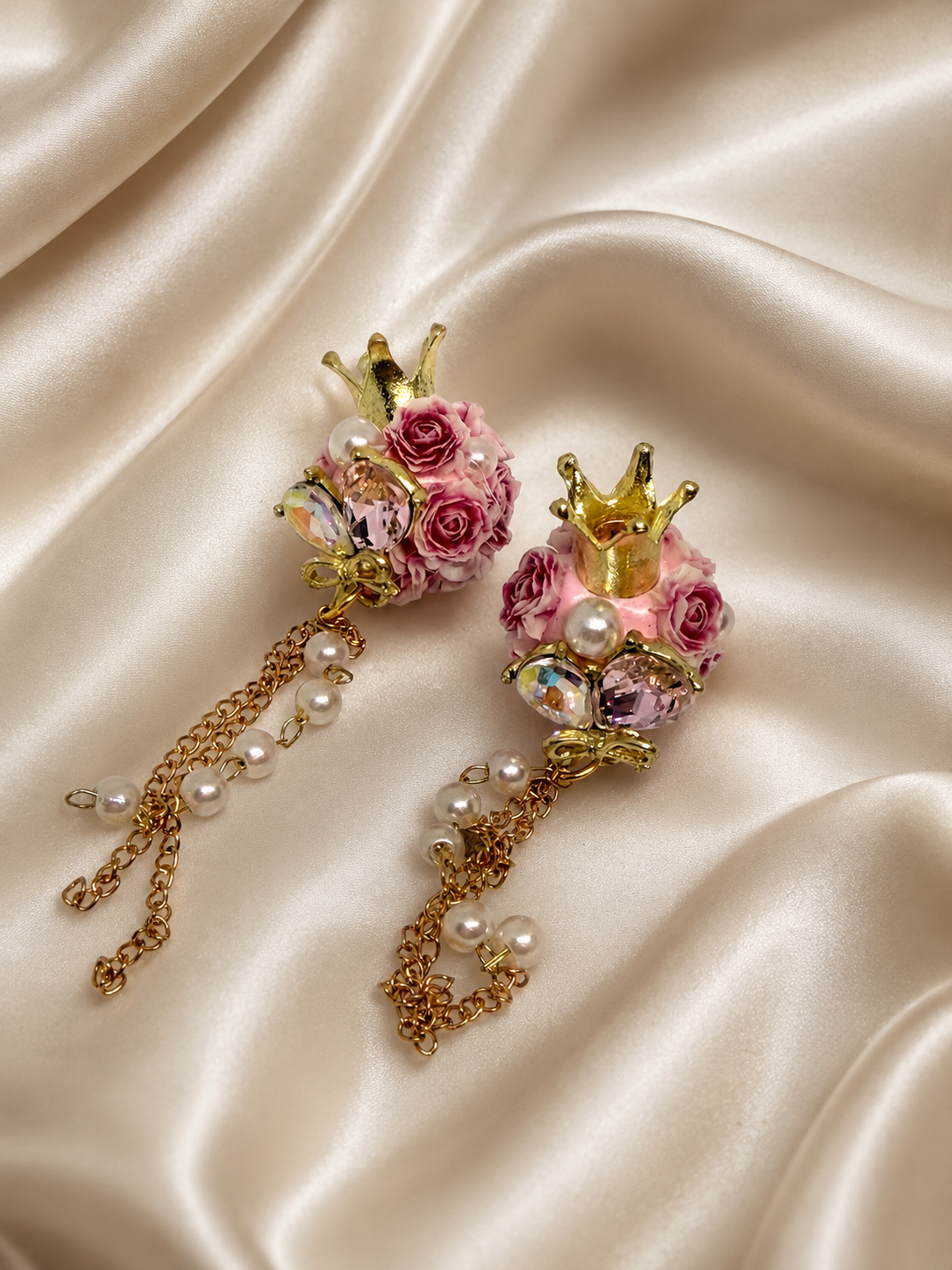 Pink & gold pearl flower crown dangle charms