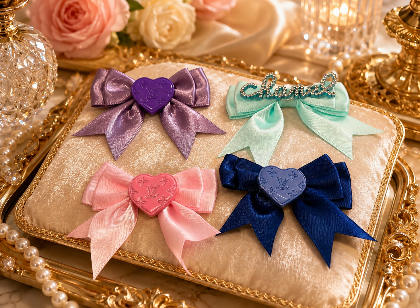 Pink -Tiffany blue - navy custom made bows