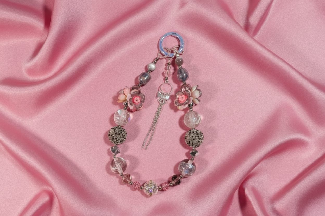 Pink & silver with dangle charm keychain