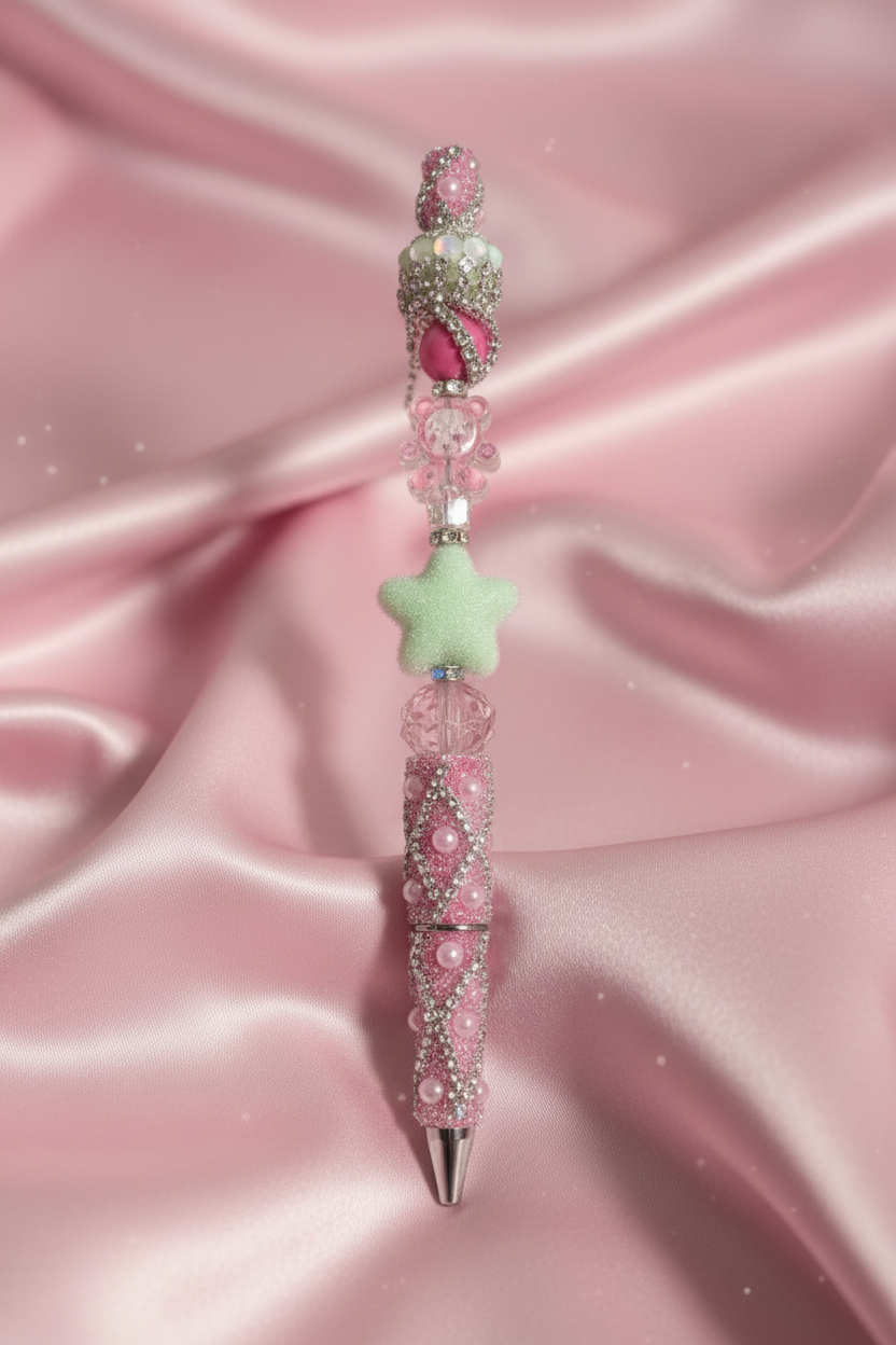 Girl character bead rhinestone pen with dangle