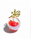 Gold fairy charm with red glitter inside clear resin sphere, handmade DIY accessory