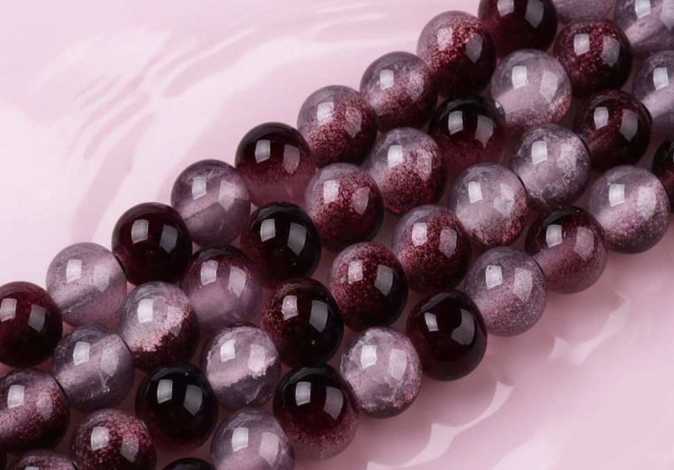 Faceted purple and black beaded strand for DIY jewelry making and crafting projects