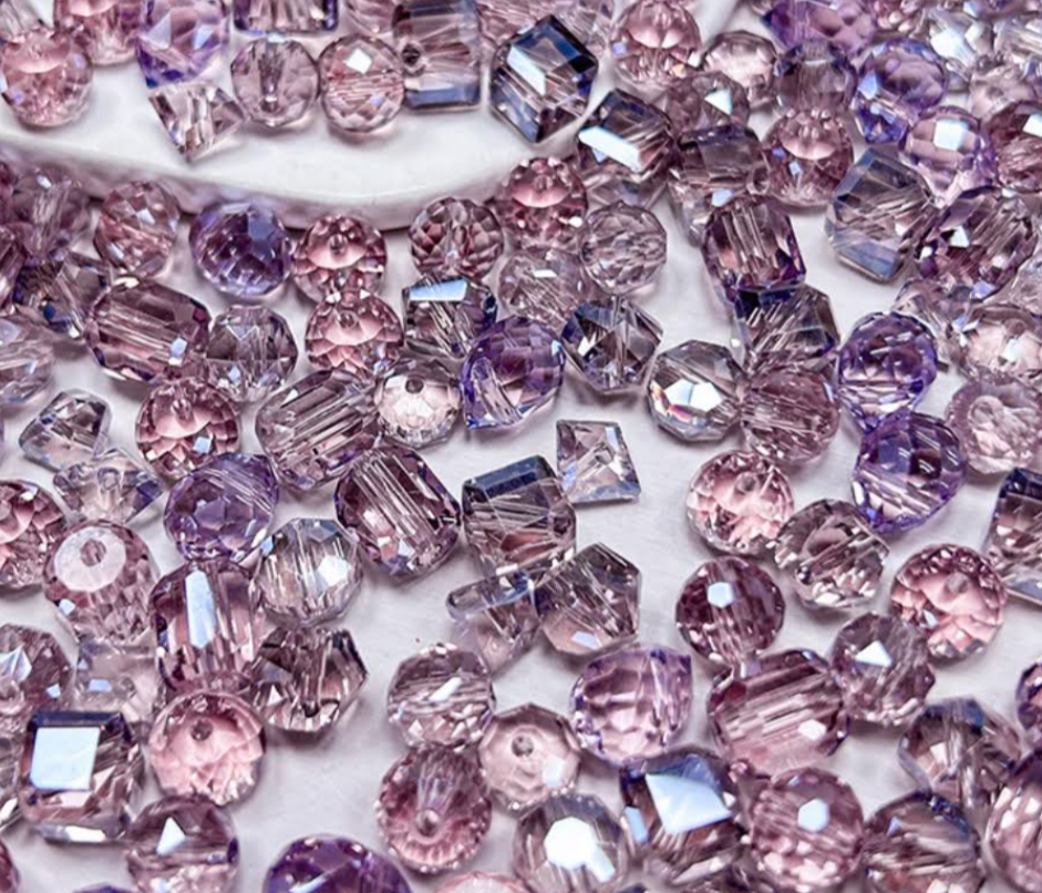 Faceted pink and purple crystal beads for DIY jewelry making and handmade crafts