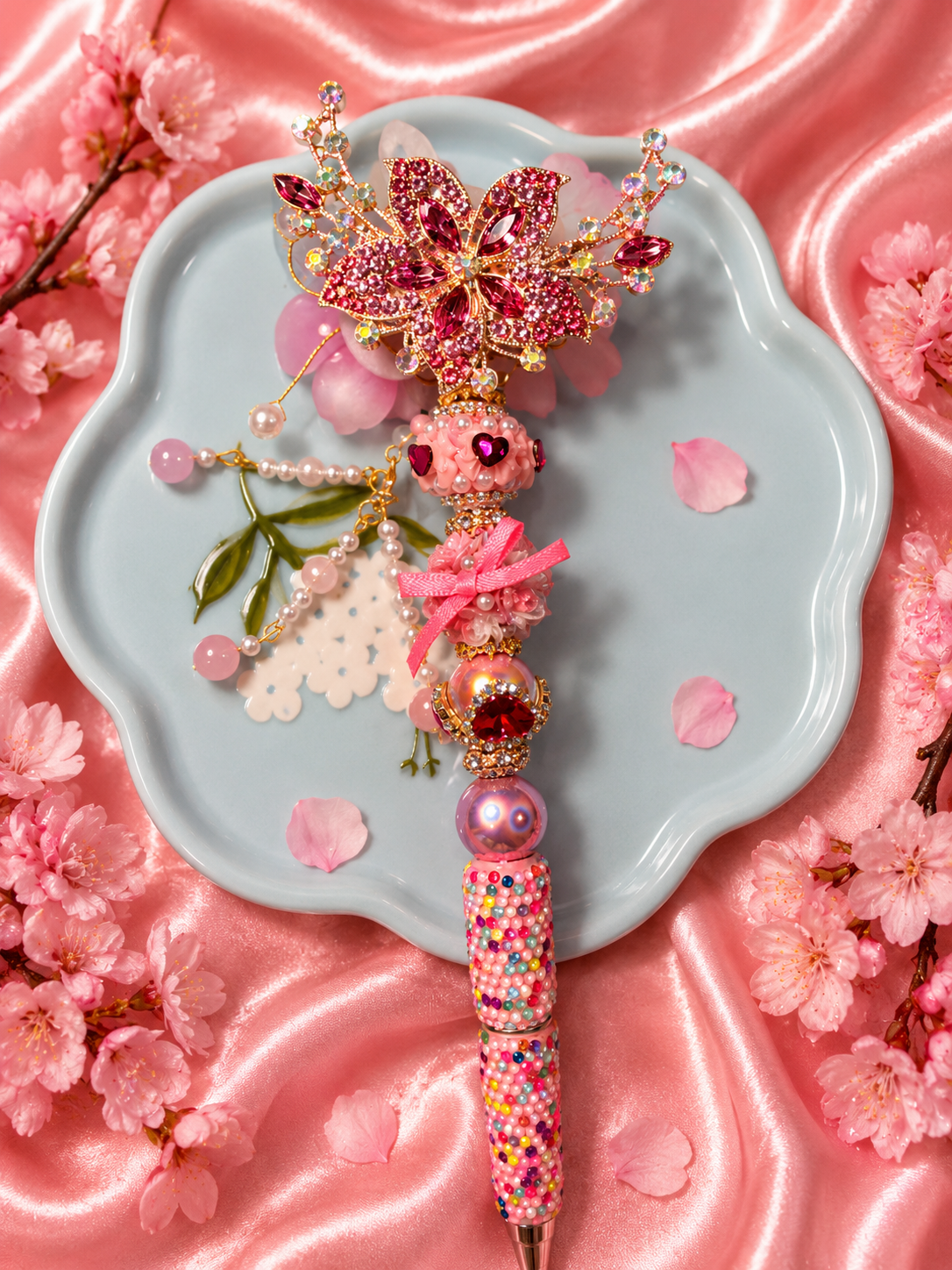 Handmade fancy pink blossom pen
