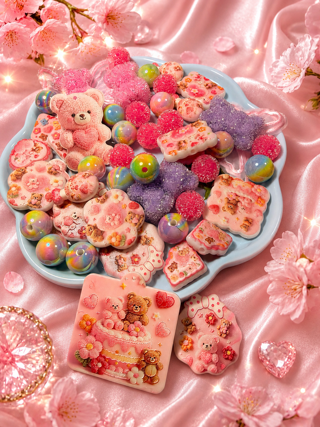 Acrylic bead mix Sweet Sakura Bears