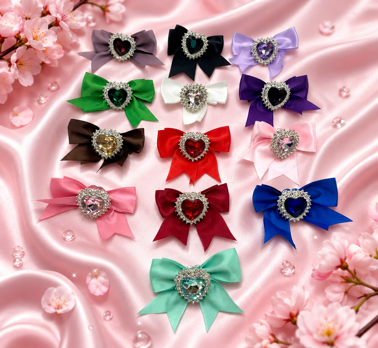 Satin large heart gem bows