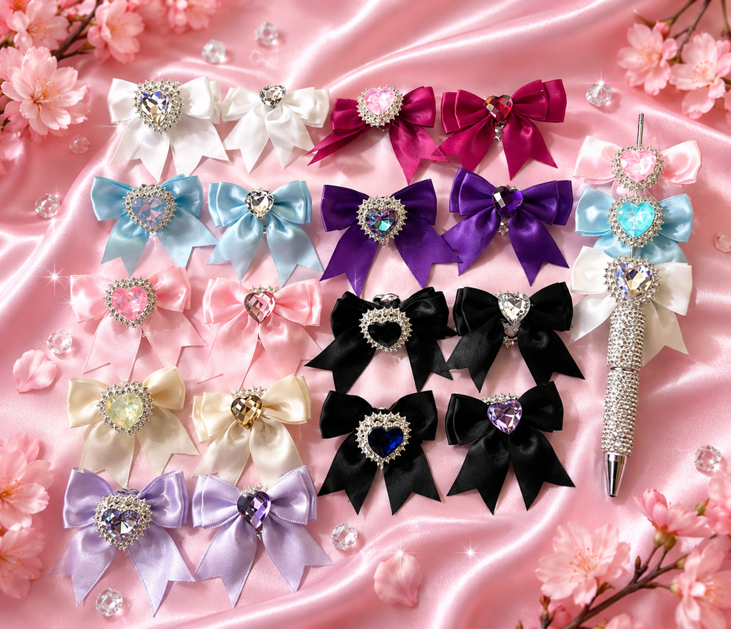Satin large heart gem bows