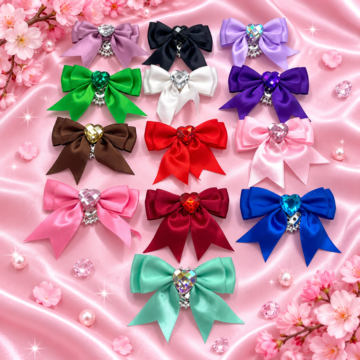 Satin large heart gem bows