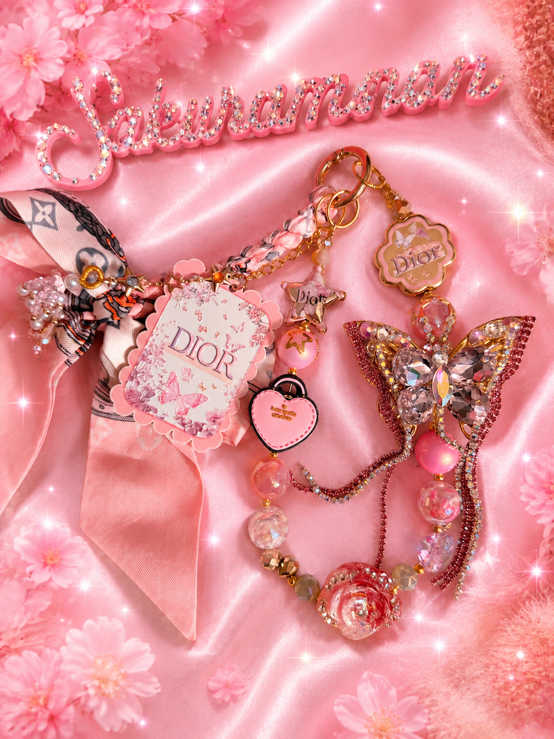 Dd luxury keychain with designer satin bow
