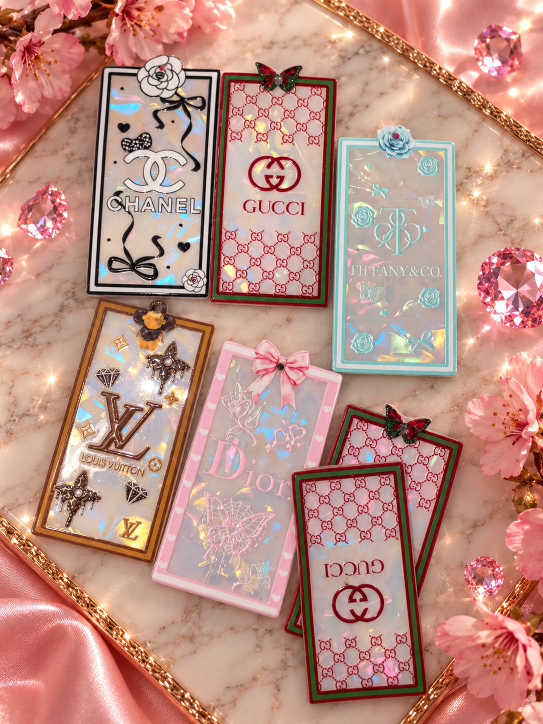 Designer shimmer acrylic tags