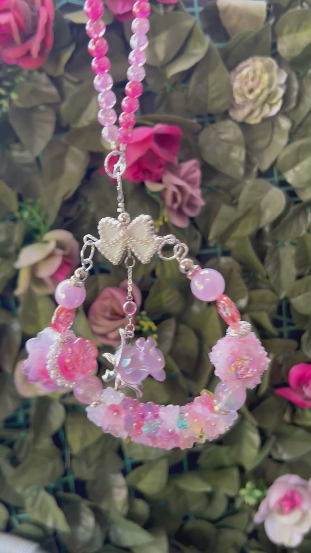 Pink rose car charm hanger